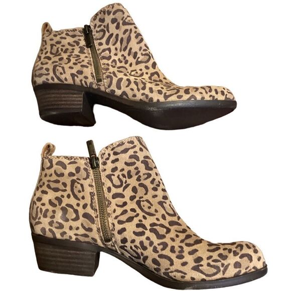 Lucky Brand Basel Leopard Printed Leather Side Zip Block Heel Ankle Booties Sz 7 - Picture 7 of 9